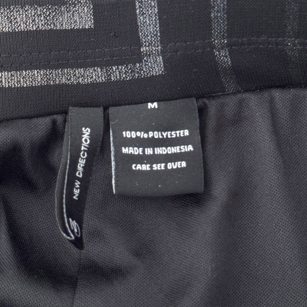 New Directions Size M Black/Silver Geometric Wide Leg Pull-On Fully Lined Pants - Picture 5 of 6